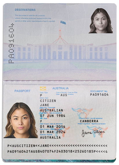 Ejemplo página interna del pasaporte